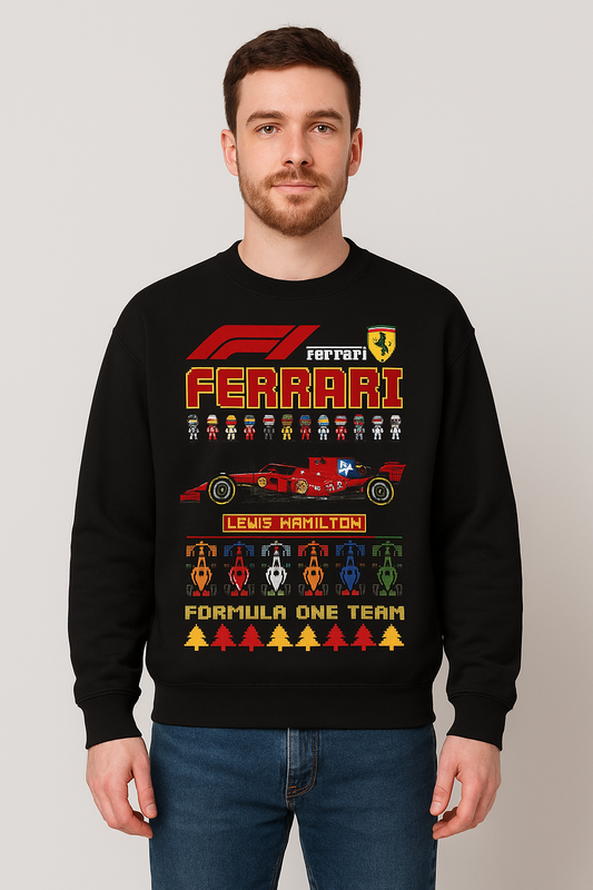 Suéter Navideño Ugly Sweater de Lewis Hamilton x Escudería Ferrari | Edición Especial