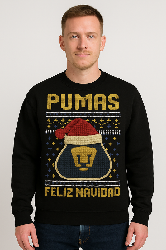 Suéter navideño Ugly Sweater Pumas Estilo Crochet Edición Especial