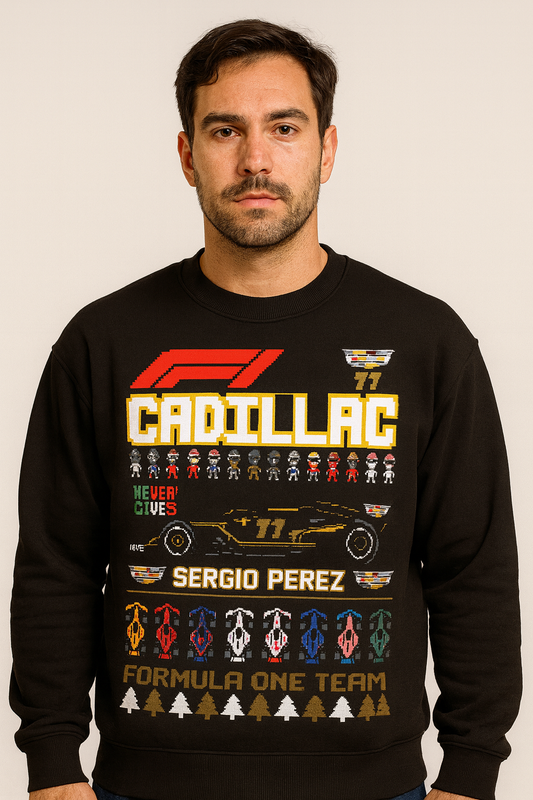 Suéter Navideño Ugly Sweater de Checo Pérez x Escudería Cadillac | Edición Especial