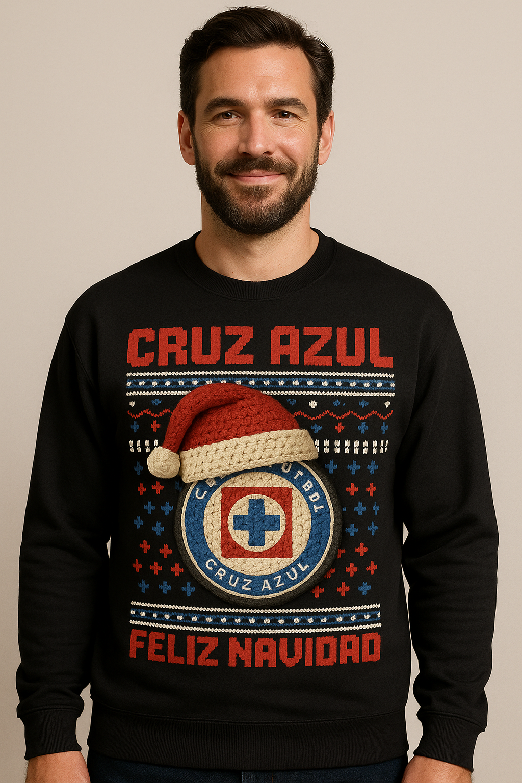 Suéter navideño Ugly Sweater Club Cruz Azul Estilo Crochet Edición Especial