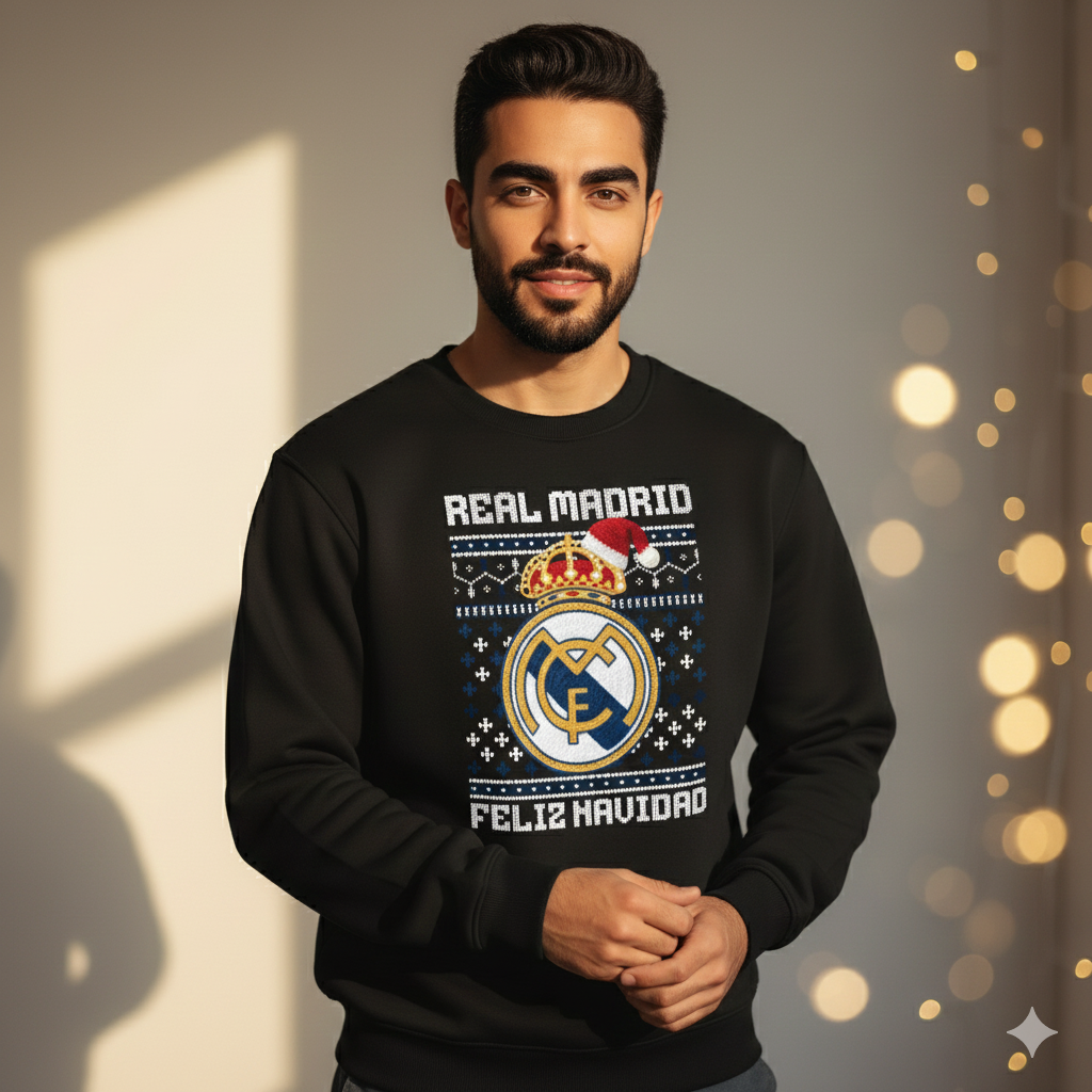 Suéter navideño Ugly Sweater Real Madrid Estilo Crochet Edición Especial