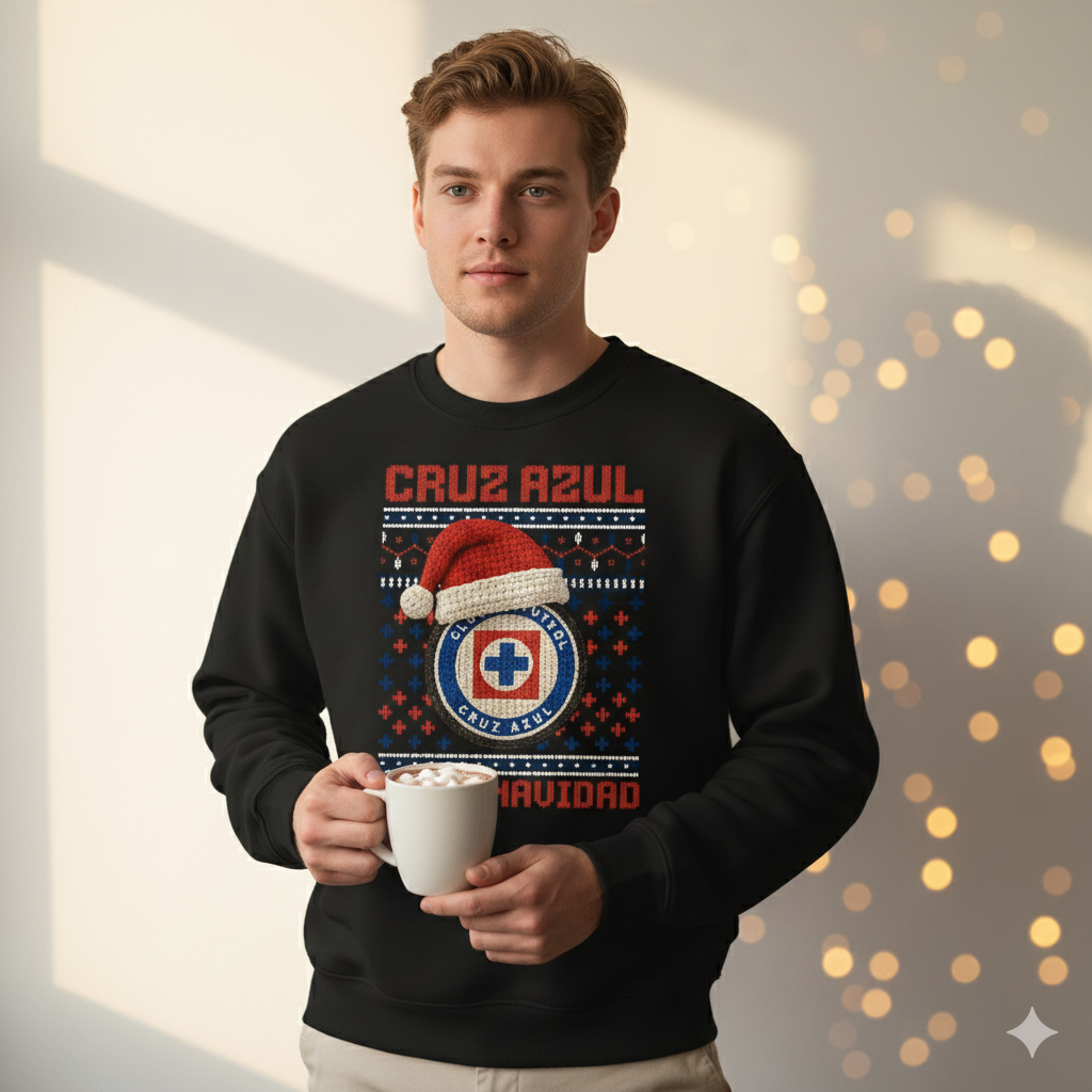 Suéter navideño Ugly Sweater Club Cruz Azul Estilo Crochet Edición Especial
