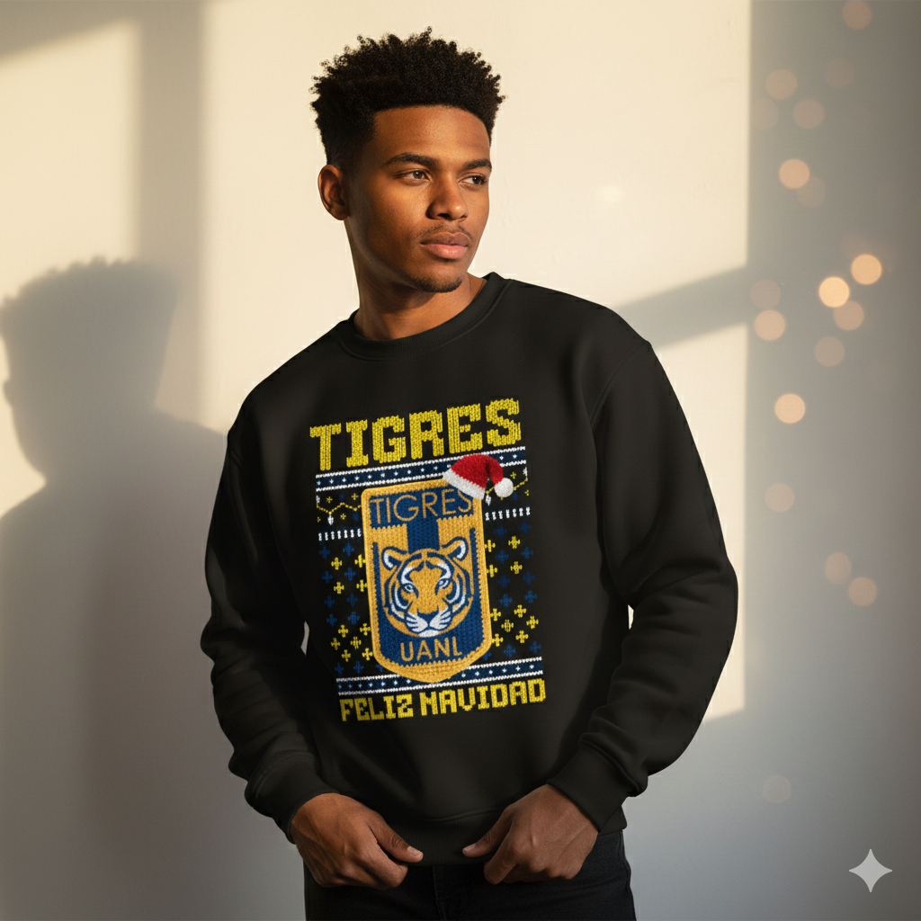 Suéter navideño Ugly Sweater Club Tigres UANL Estilo Crochet Edición Especial