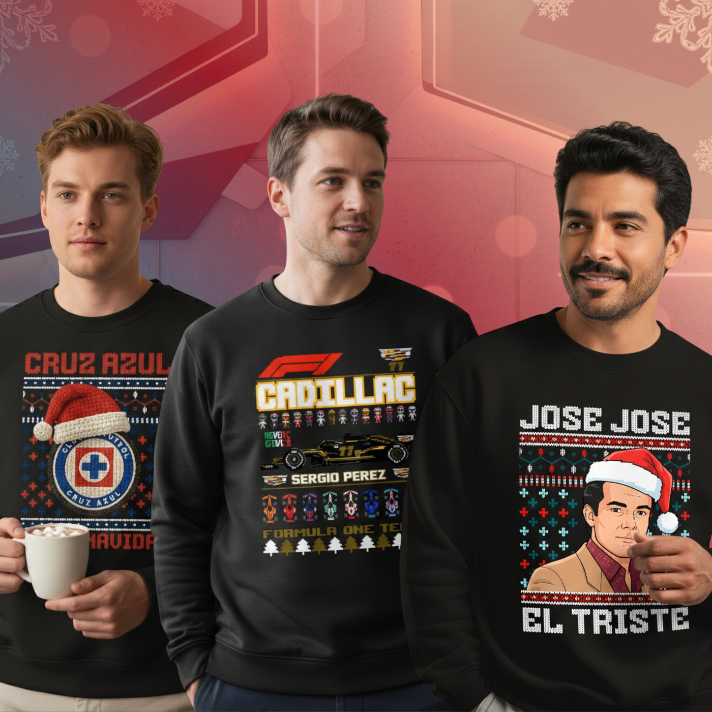 Modelos usando ugly sweaters Holy Shirt MX