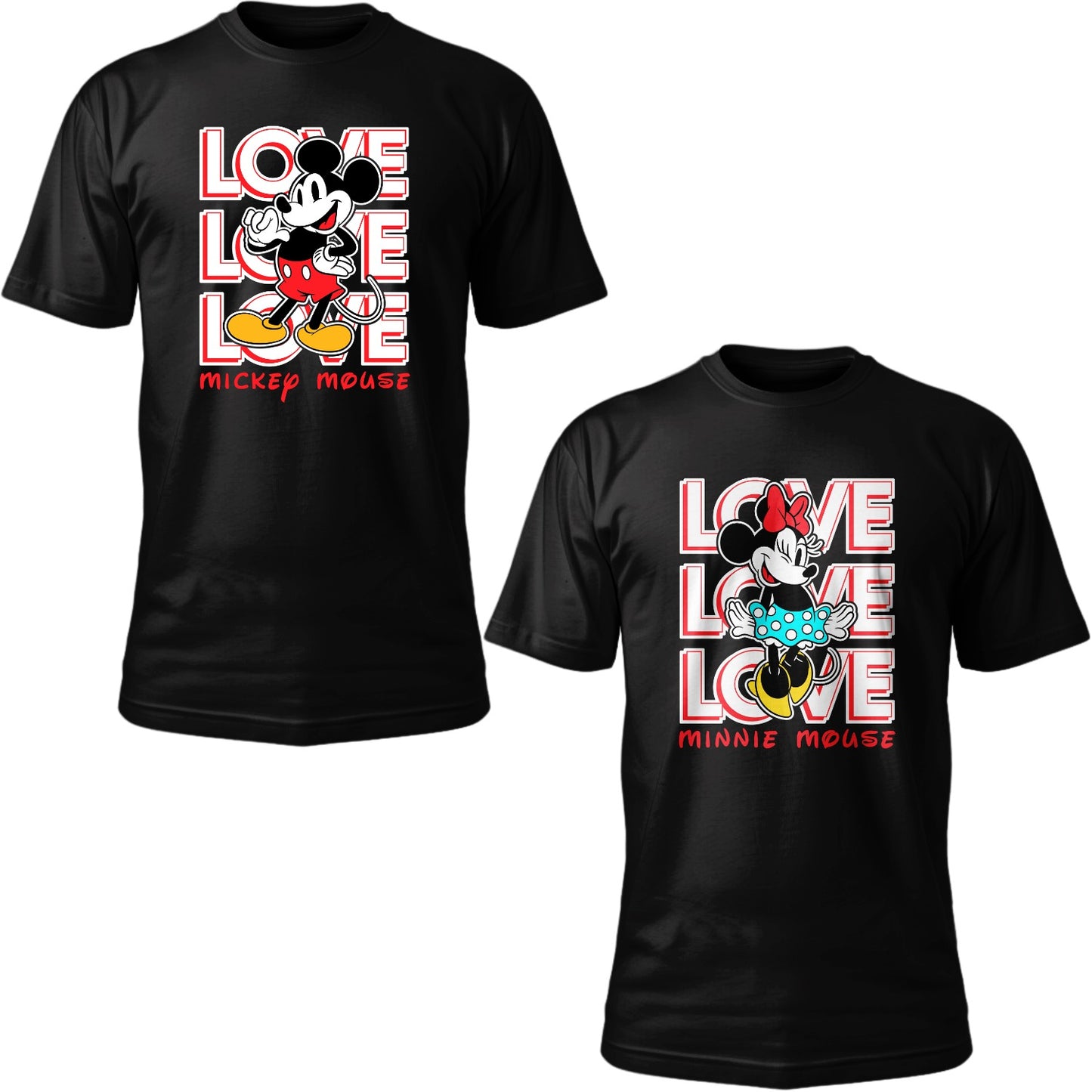 Playeras de pareja "Mickey y Minnie Love rosa"